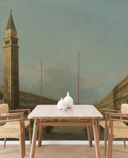 mural de papel pintado de bellas artes llamado Piazza San Marco mirando al sur y al oeste de Canaletto 