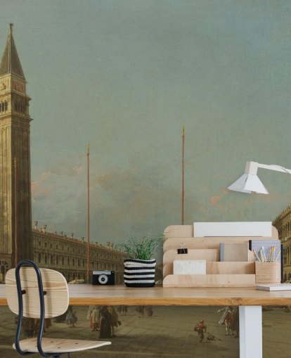 mural de papel pintado de bellas artes llamado Piazza San Marco mirando al sur y al oeste de Canaletto 