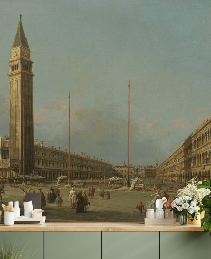 kunsttapet vægmaleri kaldet Piazza San Marco Looking South and West af Canaletto kunsttapet vægmaleri kaldet Piazza San Marco Looking South and West af Canaletto