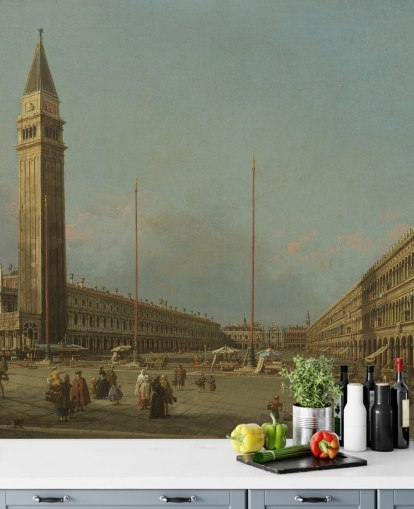 mural de papel pintado de bellas artes llamado Piazza San Marco mirando al sur y al oeste de Canaletto 