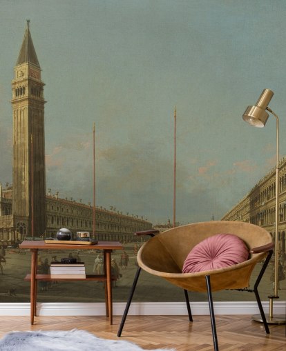 Kunsttapete mit dem Titel Piazza San Marco mit Blick nach Süden und Westen von Canaletto 