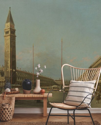 mural de papel pintado de bellas artes llamado Piazza San Marco mirando al sur y al oeste de Canaletto 