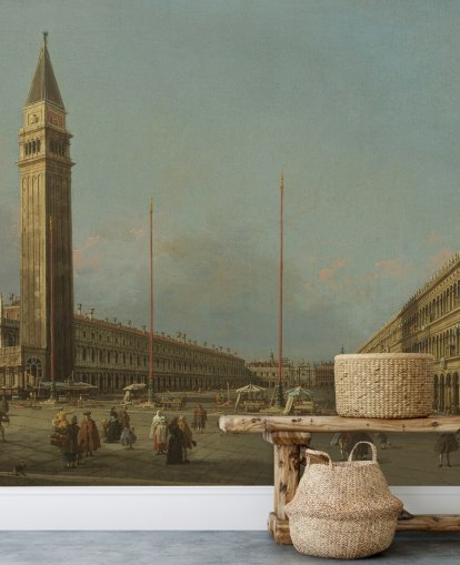 mural de papel pintado de bellas artes llamado Piazza San Marco mirando al sur y al oeste de Canaletto 