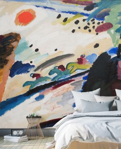 kunstvægmaleri kaldet Romantisk landskab af Wassily Kandinsky til soveværelser og lounger