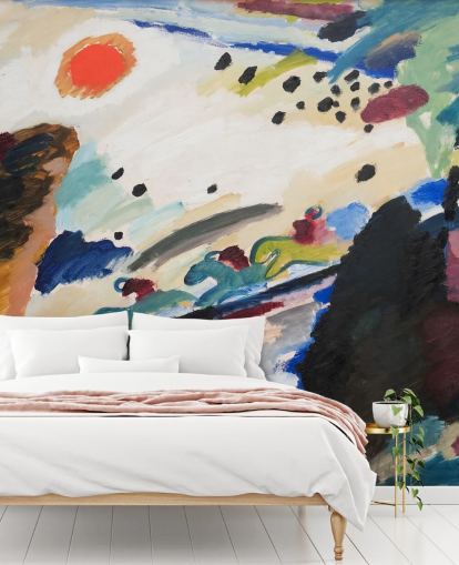mural de parede de belas artes chamado Paisagem Romântica de Wassily Kandinsky para quartos e salões