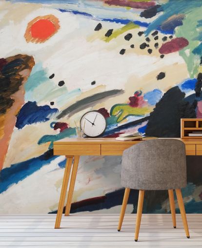 mural de parede de belas artes chamado Paisagem Romântica de Wassily Kandinsky para quartos e salões
