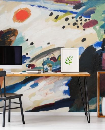 kunstvægmaleri kaldet Romantisk landskab af Wassily Kandinsky til soveværelser og lounger