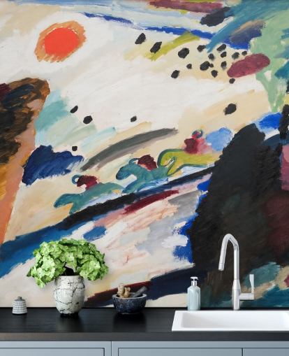 mural de parede de belas artes chamado Paisagem Romântica de Wassily Kandinsky para quartos e salões mural de parede de belas artes chamado Paisagem Romântica de Wassily Kandinsky para quartos e salões