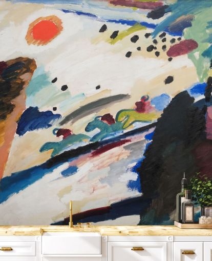 Wassily Kandinskyn taide-seinämaalaus nimeltä Romantic Landscape makuuhuoneisiin ja oleskelutiloihin Wassily Kandinskyn taide-seinämaalaus nimeltä Romantic Landscape makuuhuoneisiin ja oleskelutiloihin