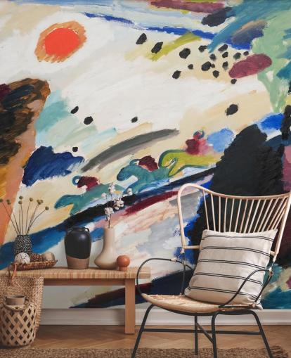 konstväggmålning som heter Romantic Landscape av Wassily Kandinsky för sovrum och lounger konstväggmålning som heter Romantic Landscape av Wassily Kandinsky för sovrum och lounger