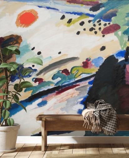konstväggmålning som heter Romantic Landscape av Wassily Kandinsky för sovrum och lounger konstväggmålning som heter Romantic Landscape av Wassily Kandinsky för sovrum och lounger