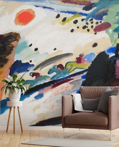 fresque murale d'art intitulée Romantic Landscape de Wassily Kandinsky pour les chambres et les salons