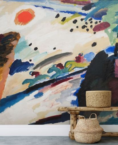 Kunstgemälde mit dem Titel Romantische Landschaft von Wassily Kandinsky für Schlafzimmer und Wohnzimmer Kunstgemälde mit dem Titel Romantische Landschaft von Wassily Kandinsky für Schlafzimmer und Wohnzimmer