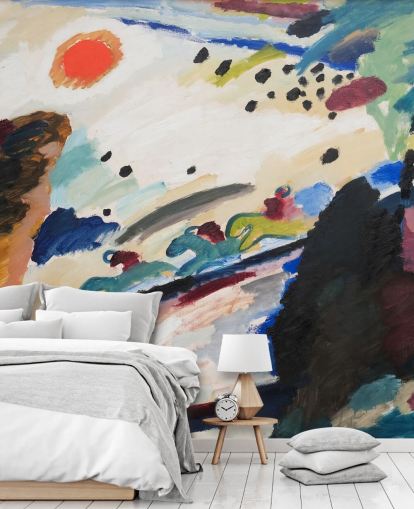 kunstveggmaleri kalt Romantic Landscape av Wassily Kandinsky for soverom og salonger kunstveggmaleri kalt Romantic Landscape av Wassily Kandinsky for soverom og salonger
