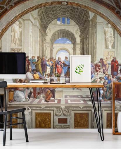 Kunsttapete mit dem Titel The School of Athens von Raphael für Wohnungen, Büros und Unternehmen