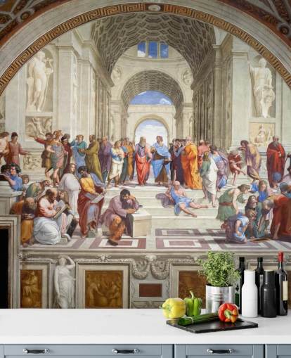 mural de pared de bellas artes llamado La escuela de Atenas de Rafael para hogares, oficinas y negocios