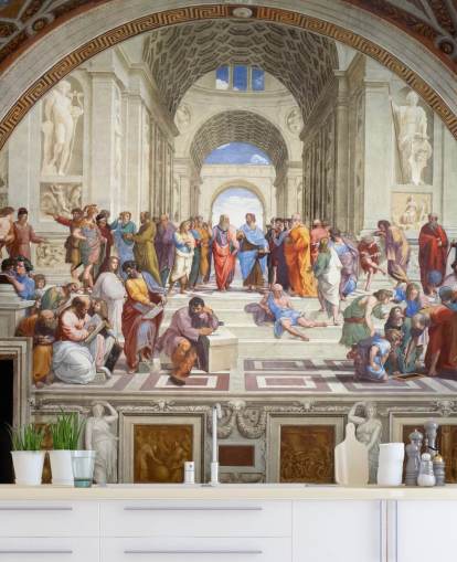 murale d'arte chiamato The School of Athens di Raffaello per case, uffici e aziende