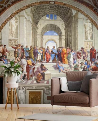 mural de pared de bellas artes llamado La escuela de Atenas de Rafael para hogares, oficinas y negocios