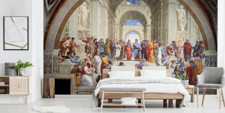 fresque murale d'art intitulée L'école d'Athènes par Raphaël pour les maisons, les bureaux et les entreprises