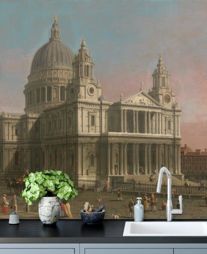 kunstbehangmuurschildering genaamd St. Paul's Cathedral van Canaletto voor thuiskantoren en slaapkamers kunstbehangmuurschildering genaamd St. Paul's Cathedral van Canaletto voor thuiskantoren en slaapkamers