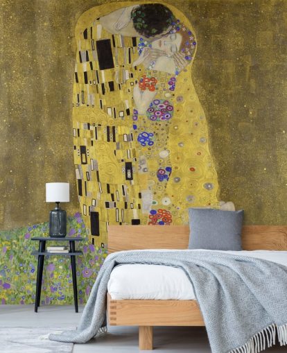 mural de papel pintado de bellas artes llamado El beso de Gustav Klimt para dormitorios, salas de estar y cocinas
