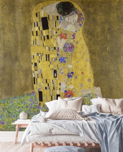 fine art wallpaper mural called The Kiss by Gustav Klimt for bedrooms, living rooms and kitchens fine art wallpaper mural called The Kiss by Gustav Klimt for bedrooms, living rooms and kitchens
