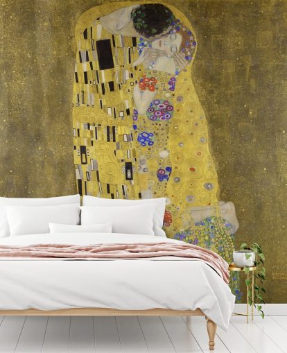 mural de papel pintado de bellas artes llamado El beso de Gustav Klimt para dormitorios, salas de estar y cocinas