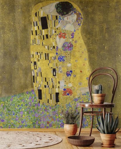 kunsttapet vægmaleri kaldet The Kiss af Gustav Klimt til soveværelser, stuer og køkkener kunsttapet vægmaleri kaldet The Kiss af Gustav Klimt til soveværelser, stuer og køkkener