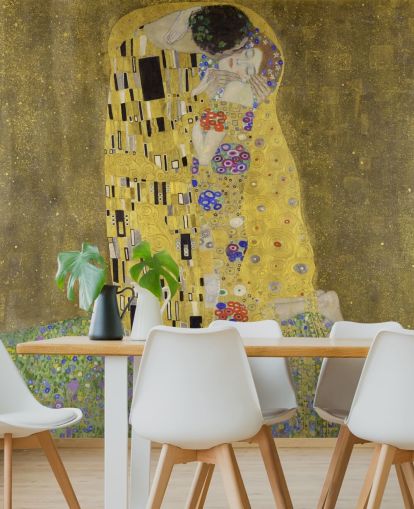 Kunsttapete mit dem Titel The Kiss von Gustav Klimt für Schlafzimmer, Wohnzimmer und Küchen Kunsttapete mit dem Titel The Kiss von Gustav Klimt für Schlafzimmer, Wohnzimmer und Küchen