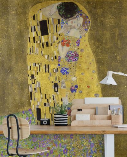 mural de papel de parede de belas artes chamado The Kiss de Gustav Klimt para quartos, salas de estar e cozinhas