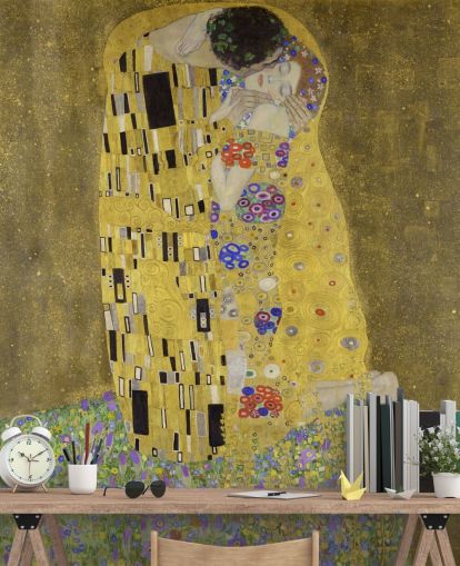 kunsttapet vægmaleri kaldet The Kiss af Gustav Klimt til soveværelser, stuer og køkkener kunsttapet vægmaleri kaldet The Kiss af Gustav Klimt til soveværelser, stuer og køkkener