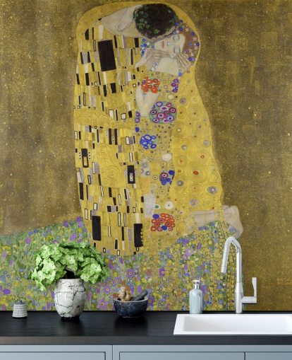 kunsttapet veggmaleri kalt The Kiss av Gustav Klimt for soverom, stuer og kjøkken