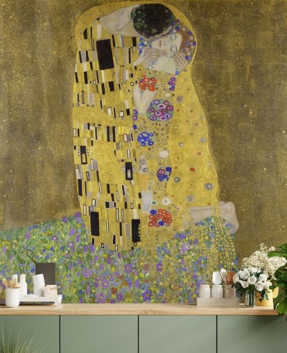 mural de papel pintado de bellas artes llamado El beso de Gustav Klimt para dormitorios, salas de estar y cocinas