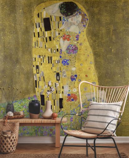 mural de papel pintado de bellas artes llamado El beso de Gustav Klimt para dormitorios, salas de estar y cocinas