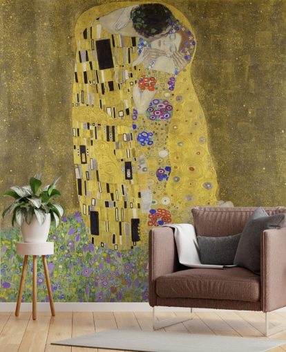 mural de papel pintado de bellas artes llamado El beso de Gustav Klimt para dormitorios, salas de estar y cocinas