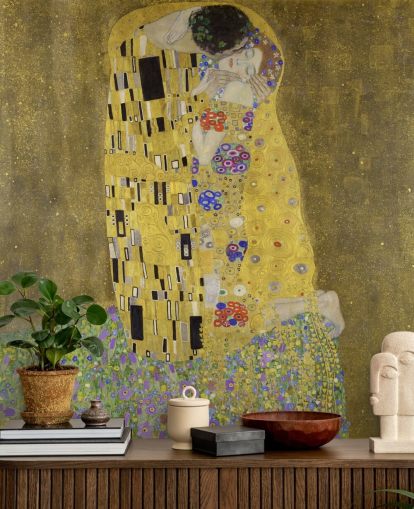 mural de papel pintado de bellas artes llamado El beso de Gustav Klimt para dormitorios, salas de estar y cocinas