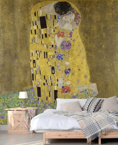mural de papel de parede de belas artes chamado The Kiss de Gustav Klimt para quartos, salas de estar e cozinhas