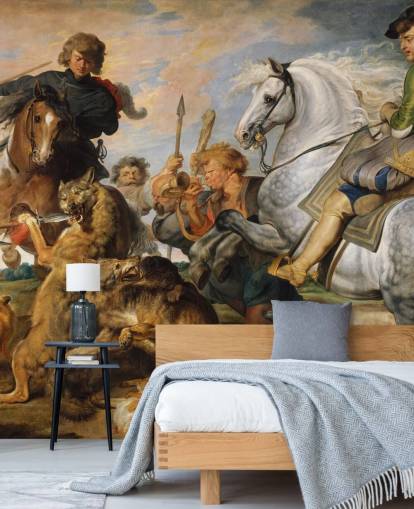 mural de parede de belas artes chamado Wolf and Fox Hunt de Peter Paul Rubens para quartos e salas de estar mural de parede de belas artes chamado Wolf and Fox Hunt de Peter Paul Rubens para quartos e salas de estar