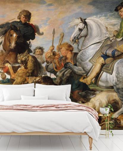 Kunsttapete namens Wolf and Fox Hunt von Peter Paul Rubens für Schlafzimmer und Wohnzimmer Kunsttapete namens Wolf and Fox Hunt von Peter Paul Rubens für Schlafzimmer und Wohnzimmer