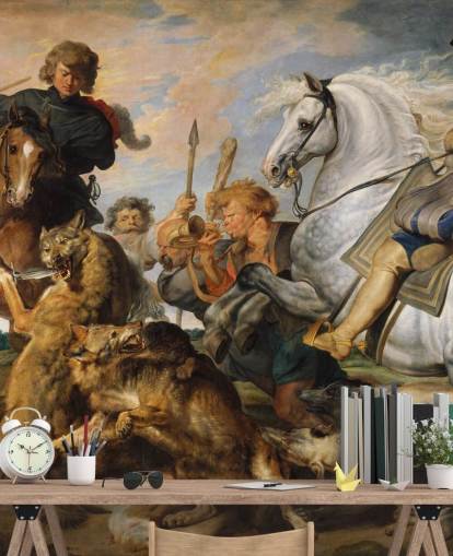 Peter Paul Rubensin taide-seinämaalaus nimeltä Wolf and Fox Hunt makuuhuoneisiin ja olohuoneisiin