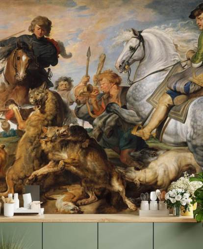 mural de parede de belas artes chamado Wolf and Fox Hunt de Peter Paul Rubens para quartos e salas de estar mural de parede de belas artes chamado Wolf and Fox Hunt de Peter Paul Rubens para quartos e salas de estar