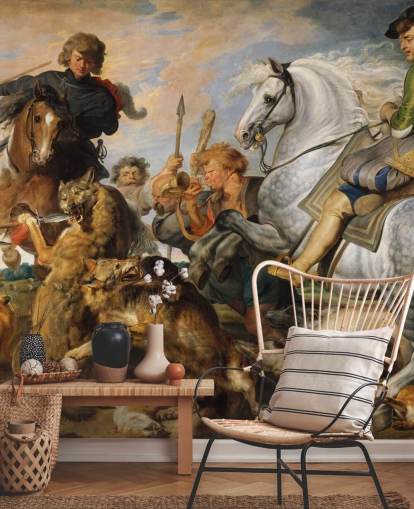 Kunsttapete namens Wolf and Fox Hunt von Peter Paul Rubens für Schlafzimmer und Wohnzimmer