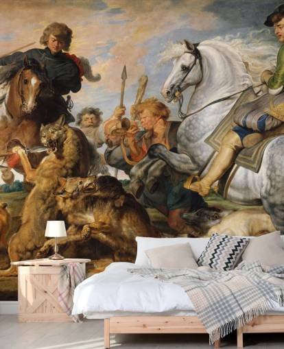 Peter Paul Rubensin taide-seinämaalaus nimeltä Wolf and Fox Hunt makuuhuoneisiin ja olohuoneisiin