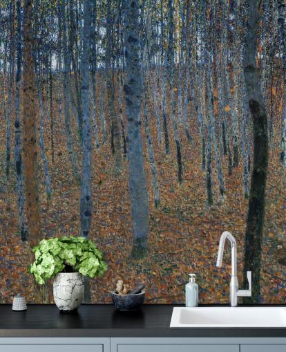 konsttapet väggmålning kallad Beech Grove av Gustav Klimt för sovrum, vardagsrum och kontor