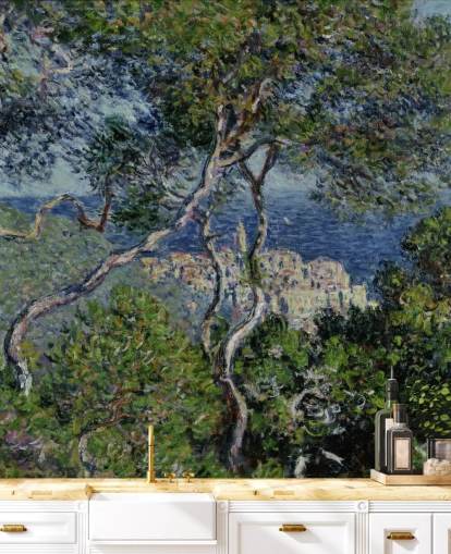 mural de papel de parede de belas artes chamado Bordighera de Claude Monet para salas de estar, quartos e escritórios