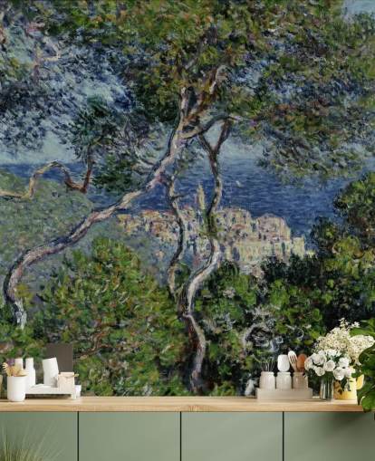fine art wallpaper mural called Bordighera by Claude Monet for living rooms, bedrooms and offices fine art wallpaper mural called Bordighera by Claude Monet for living rooms, bedrooms and offices