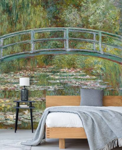 kunstmuurschildering genaamd Bridge over a Pond of Water Lilies van Monet voor woonkamers en slaapkamers
