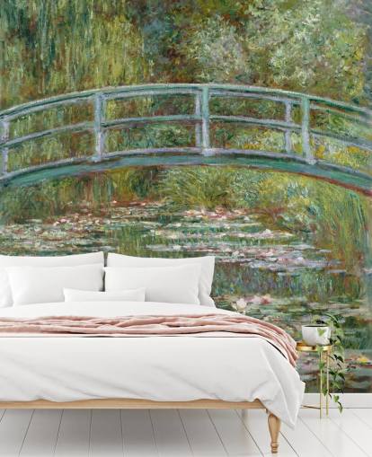 kunstmuurschildering genaamd Bridge over a Pond of Water Lilies van Monet voor woonkamers en slaapkamers