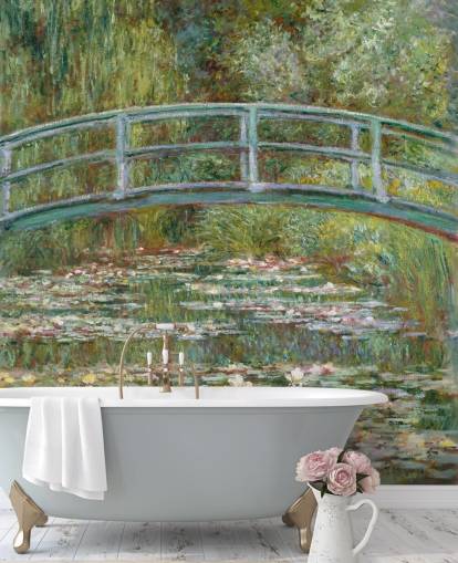 kunstveggmaleri kalt Bridge over a Pond of Water Lilies av Monet for stuer og soverom