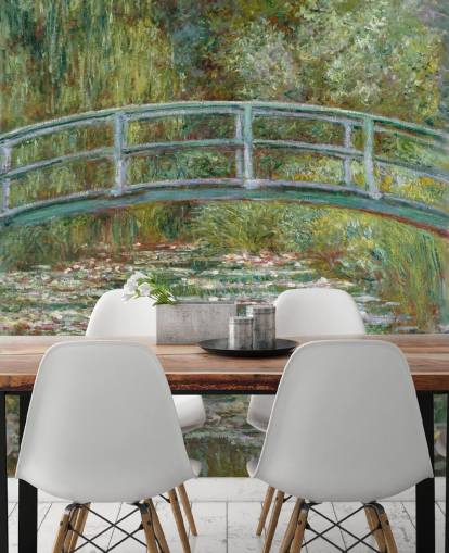 kunstvægmaleri kaldet Bridge over a Pond of Water Lilies af Monet til stuer og soveværelser